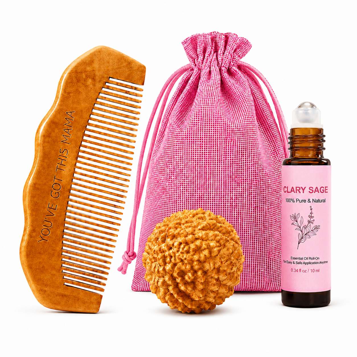 Labor Focus Trio – Birth Comb, Massage Ball & Clary Sage Oil Roller